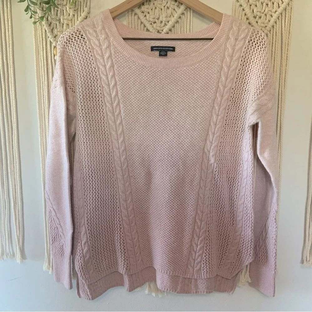 AMERICAN EAGLE Women's Two Toned Ombré Open Knit Sweater Pink Size Small